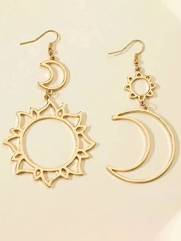 Hollow Solid Color Sun&Moon Tasseled Eardrop Accessories