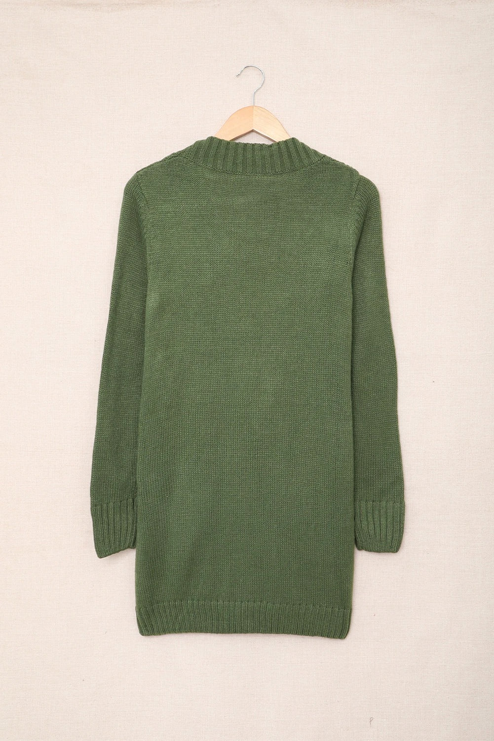 Green Front Pocket and Buttons Closure Cardigan