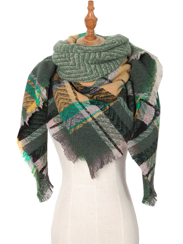 Triangle Fringed Keep Warm Plaid Shawl&Scarf