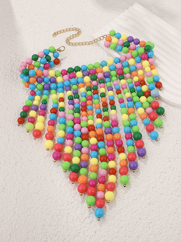 Contrast Color Geometric Tasseled Necklaces Accessories