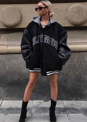 Retro Black Hooded Baseball Jacket