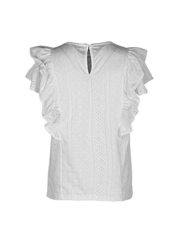 Loose Short Sleeves Floral Pleated Solid Color Split-Joint Round-neck T-Shirts Tops