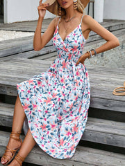 Printed Strap V-neck Waist Up Dress