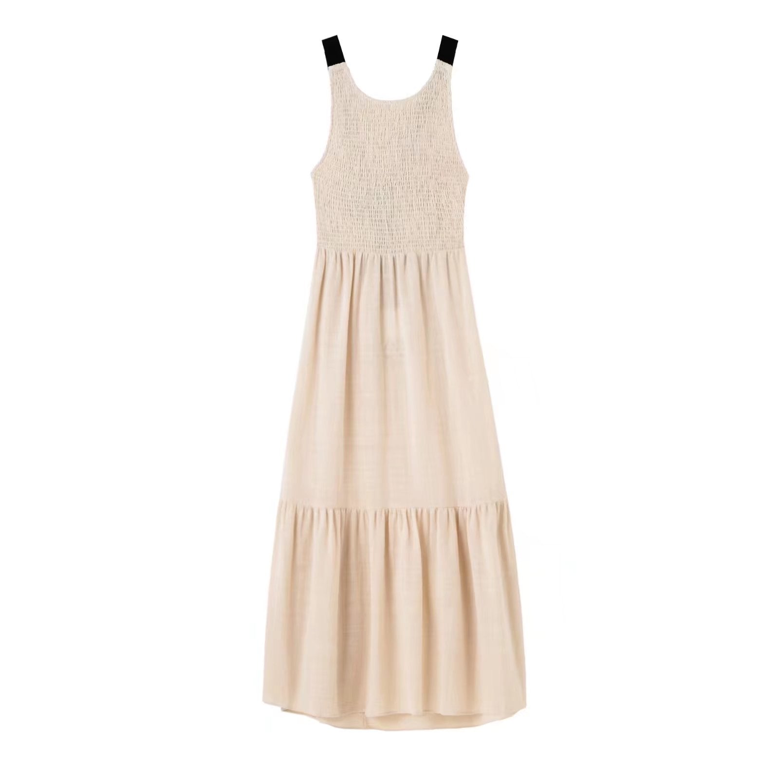 Pleated Lace-up Vest Sleeveless Dress Loose Casual A line Dress Maxi Dress Summer