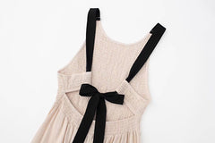 Pleated Lace-up Vest Sleeveless Dress Loose Casual A line Dress Maxi Dress Summer