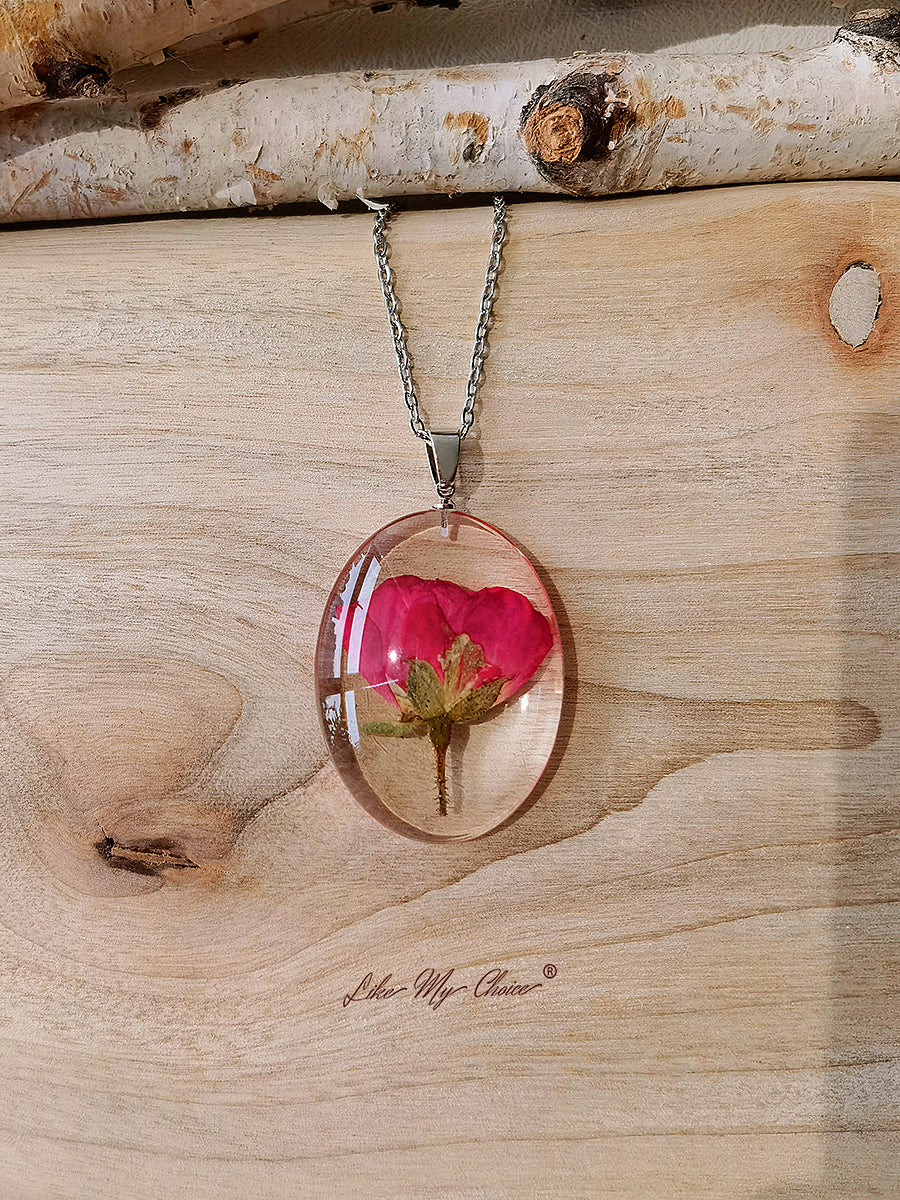 Pressed Flower Necklace - Rose Resin