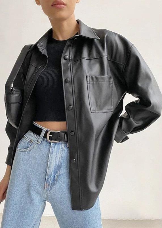 Classic Faux Leather Button-Up Jacket