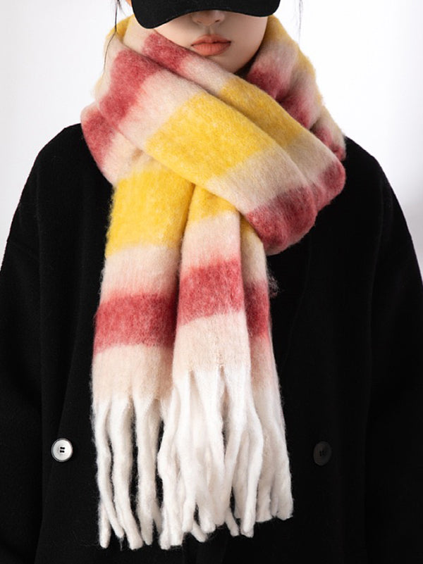 Thick Keep Warm Striped Tasseled Shawl&Scarf