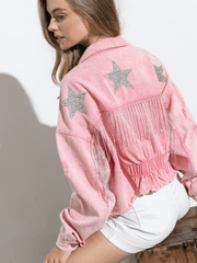 Stay On Stage Star Embellish Denim Jacket - Pink