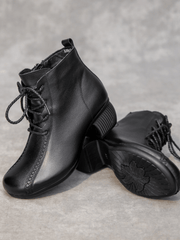 RUMOUR HAS IT | LACE-UP LEATHER ANKLE BOOTS - BLACK