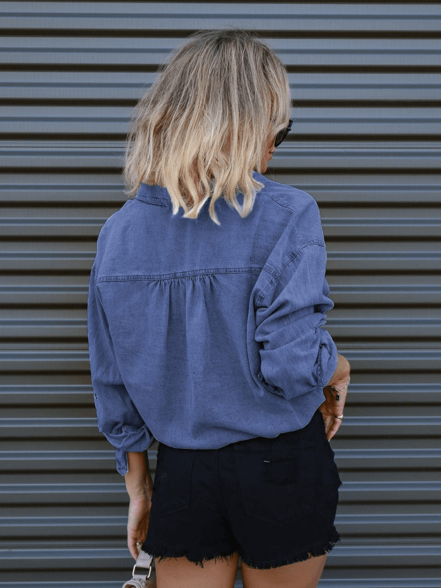 KATY BUTTON DOWN DENIM LONG SLEEVE TOP