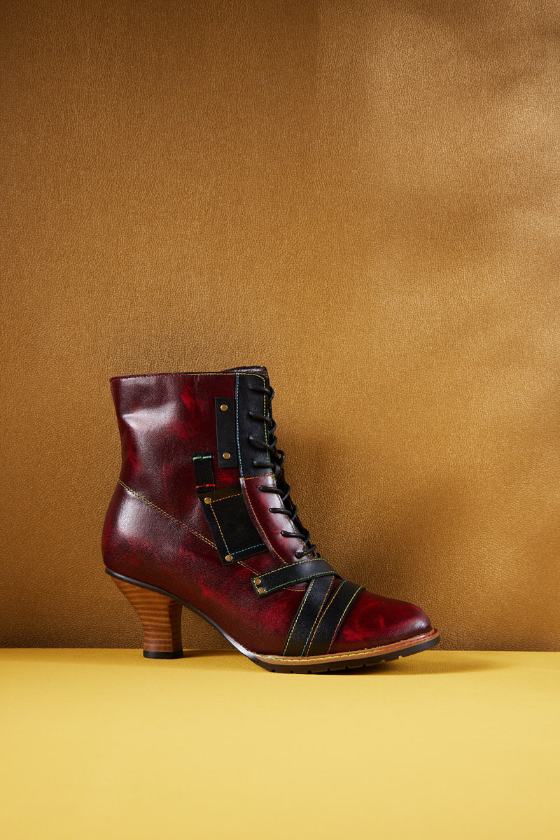 Soffia | Felicia Patchwork Leather Kitten Heel Ankle Boots