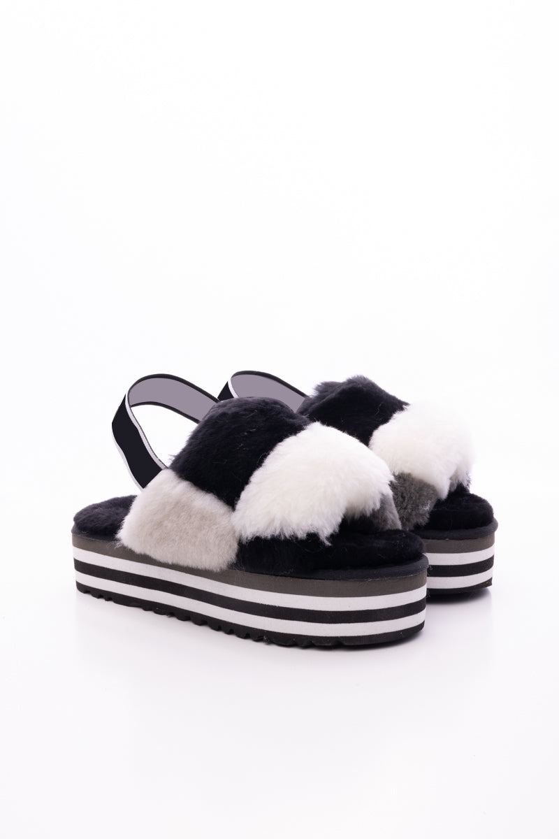 Smaibulun Ugg | Harmony Contrast Woolen Platform Slipper - Black