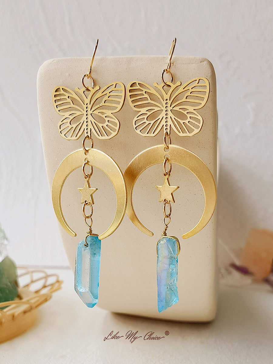 Hollow Butterfly Natural Crystal Earrings