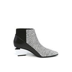 JADY ROSE | GEOMETRY-HEEL LEATHER ANKLE BOOT - White