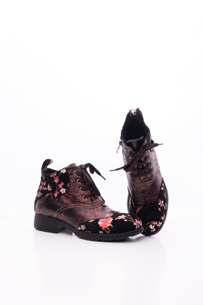 Soffia | Jordie Floral Embossed Leather Combat Boots - Red