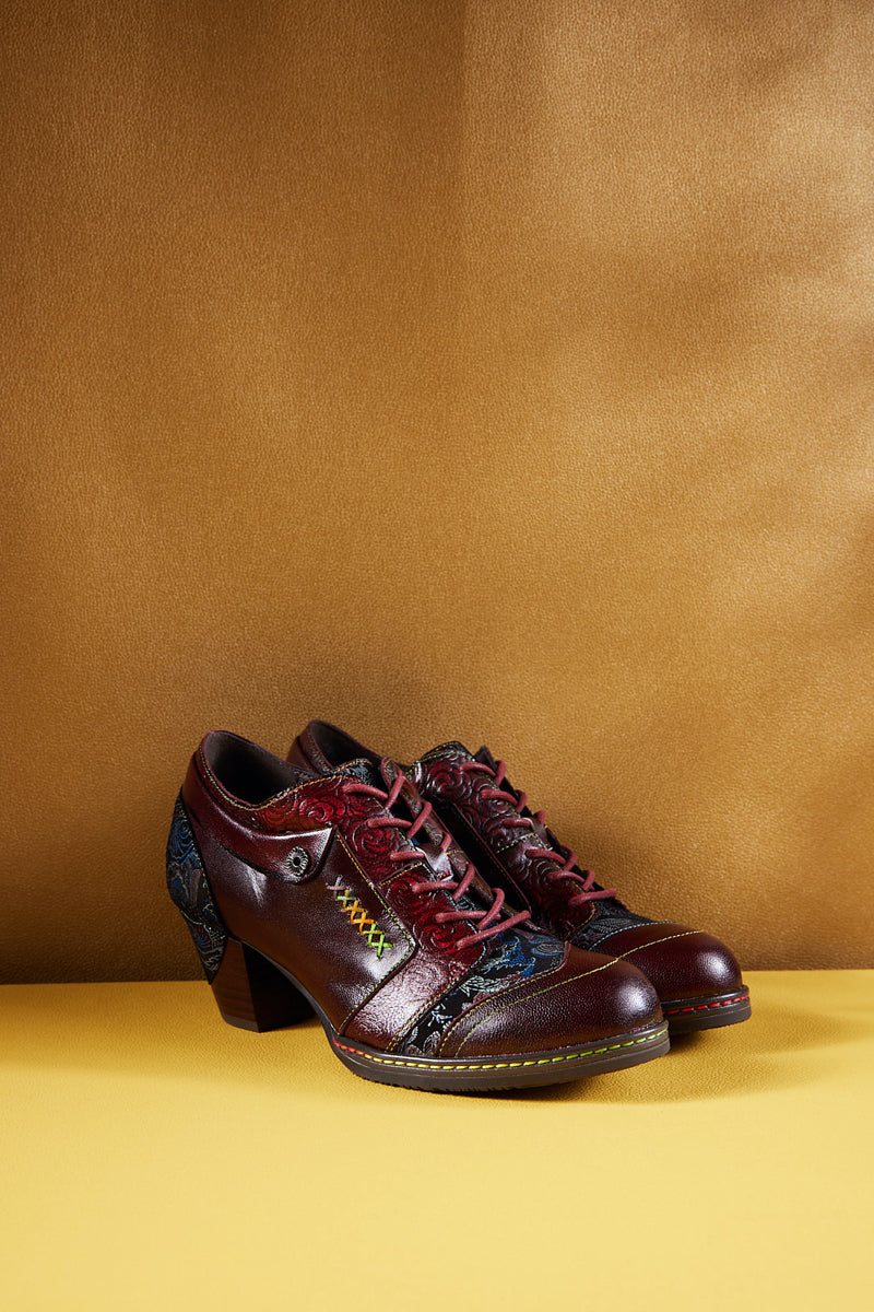 Soffia | Messina Rose Embossed Leather Oxford - Burgundy