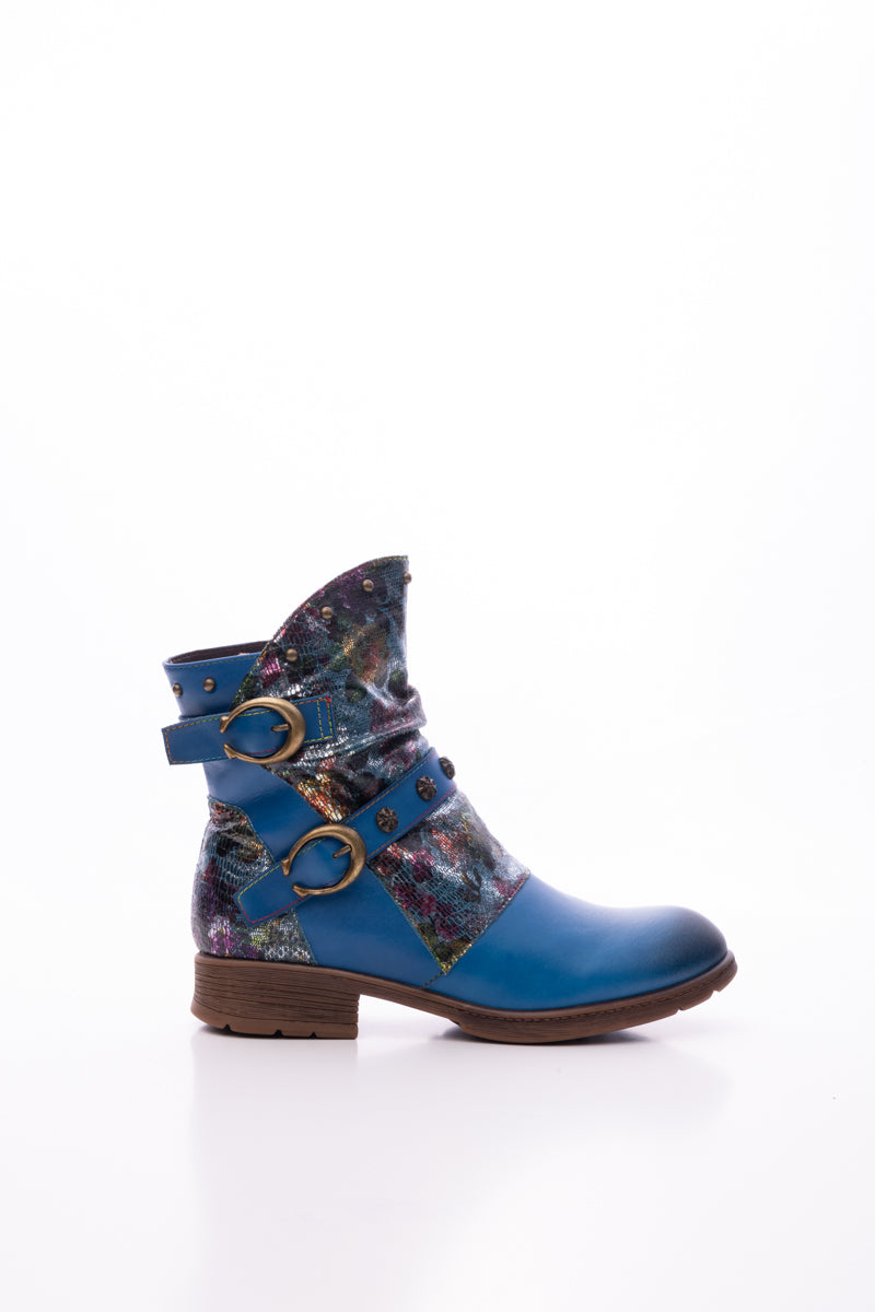 Soffia | Nicolette Rivet Stud Leather Moto Boots - Blue