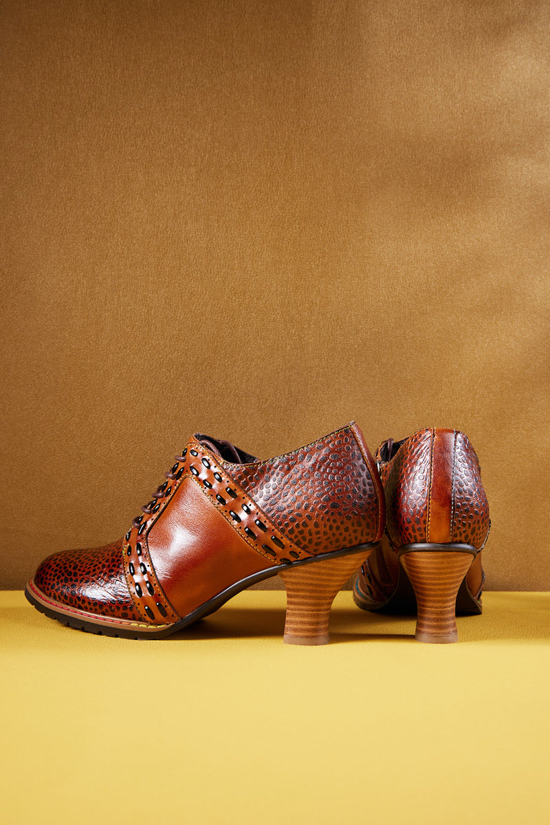 Soffia | Veronika Crack Patterned Leather Oxford - Brown