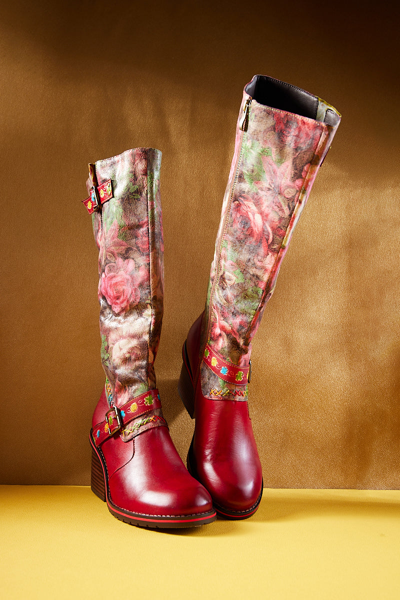 Soffia | Maude Floral Wide Calf Leather Knee High Boots