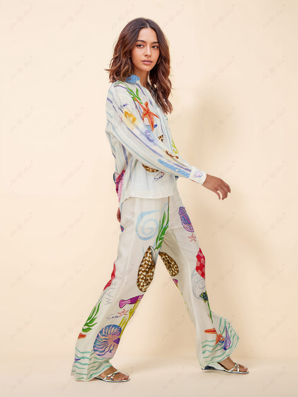 Ocean Theme Print Pants