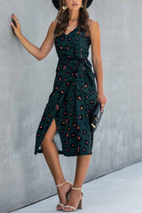 Chicindress V Neck Print Midi Dress With Belts(4 Colors)