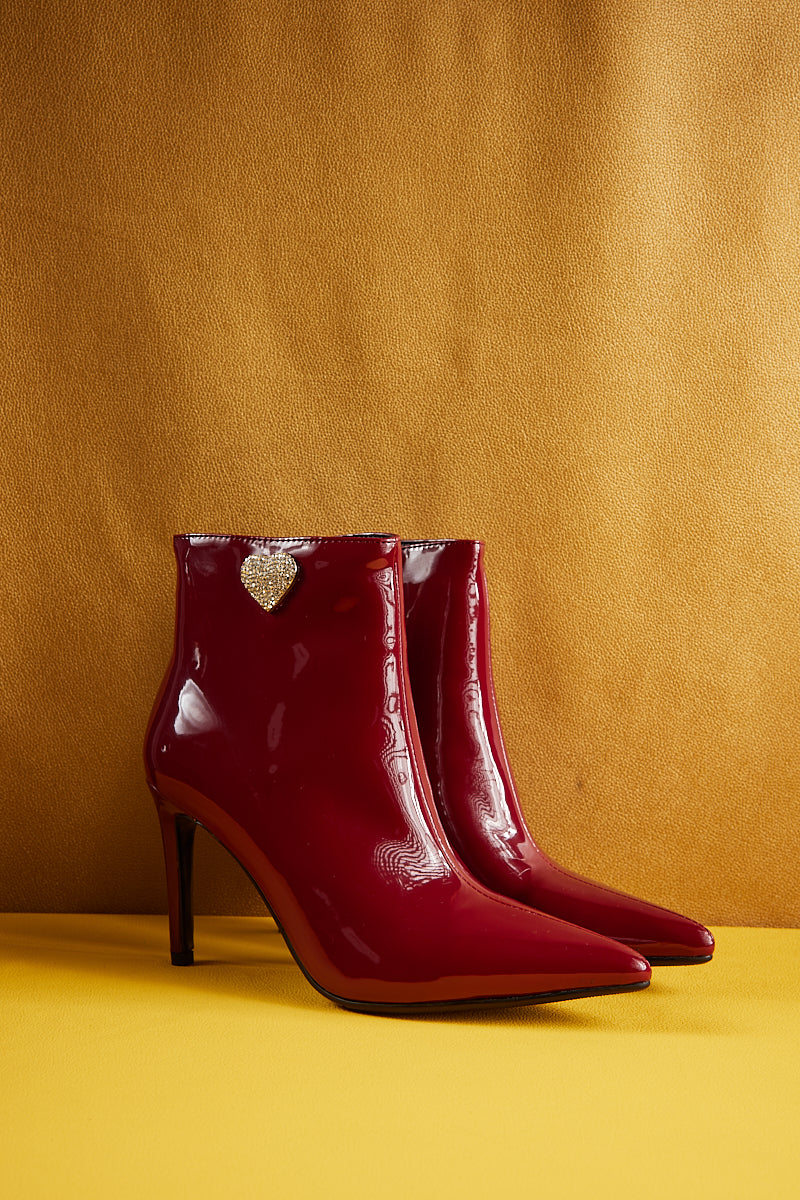 Jady Rose | My Valentine Stiletto Leather Ankle Boots - Burgundy