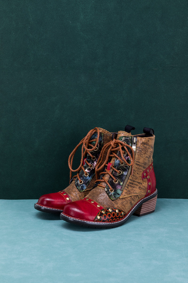 SOFFIA | STUDDED LACE UP LEATHER ANKLE BOOT