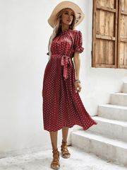 Evergreen Polka Dot Midi Dress - Red