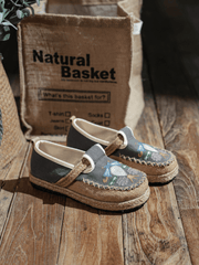 CACTUS ROSE | PATTERN EMBROIDERED LINEN ESPADRILLE LOAFER - GREY