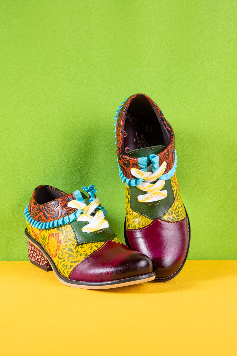 Soffia | Fall Roses Floral Embossed Leather Oxford - Multi