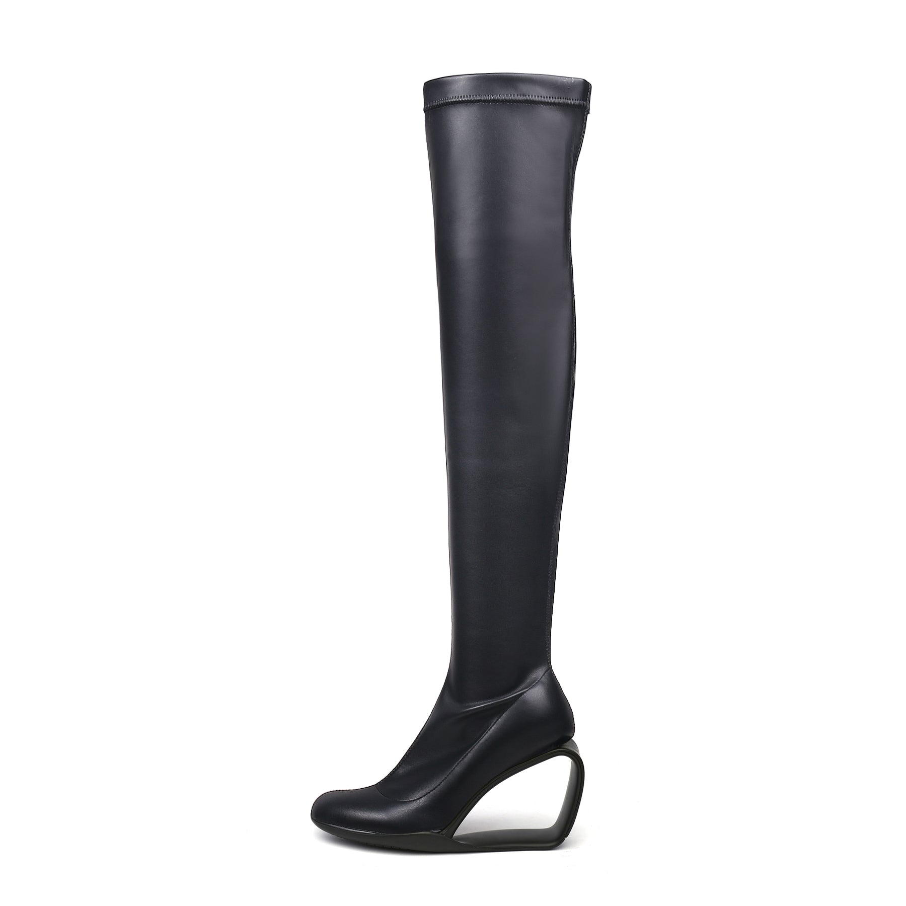 JADY ROSE | WEDGE HEEL BLACK LEATHER OVER KNEE NIGHT BOOT