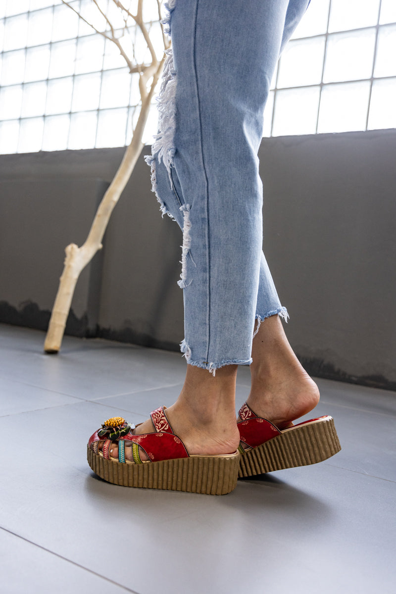 Soffia | Solanah Floral Embossed Leather Platform Clog