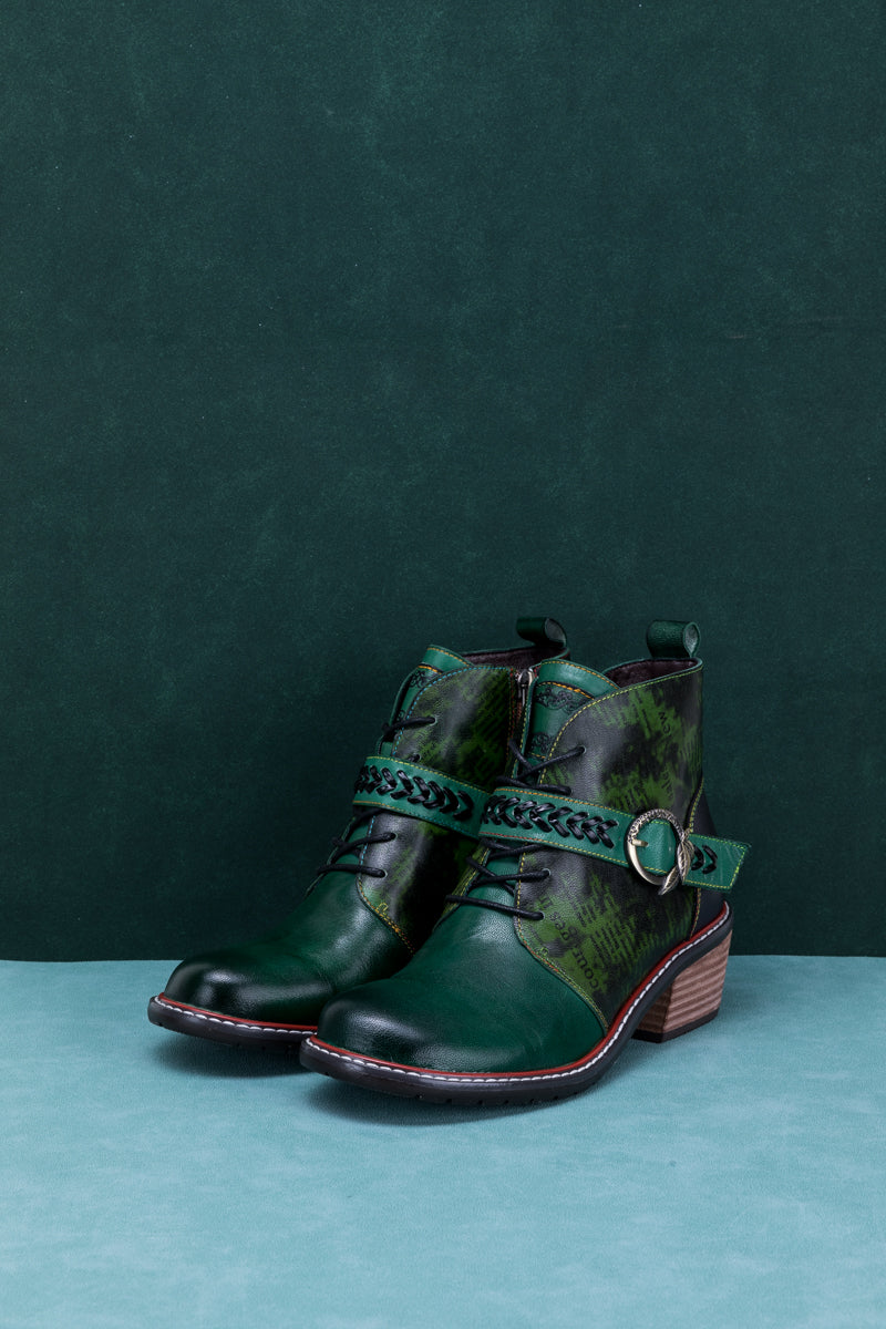 SOFFIA | VINTAGE DARK GREEN LEATHER ANKLE BOOT