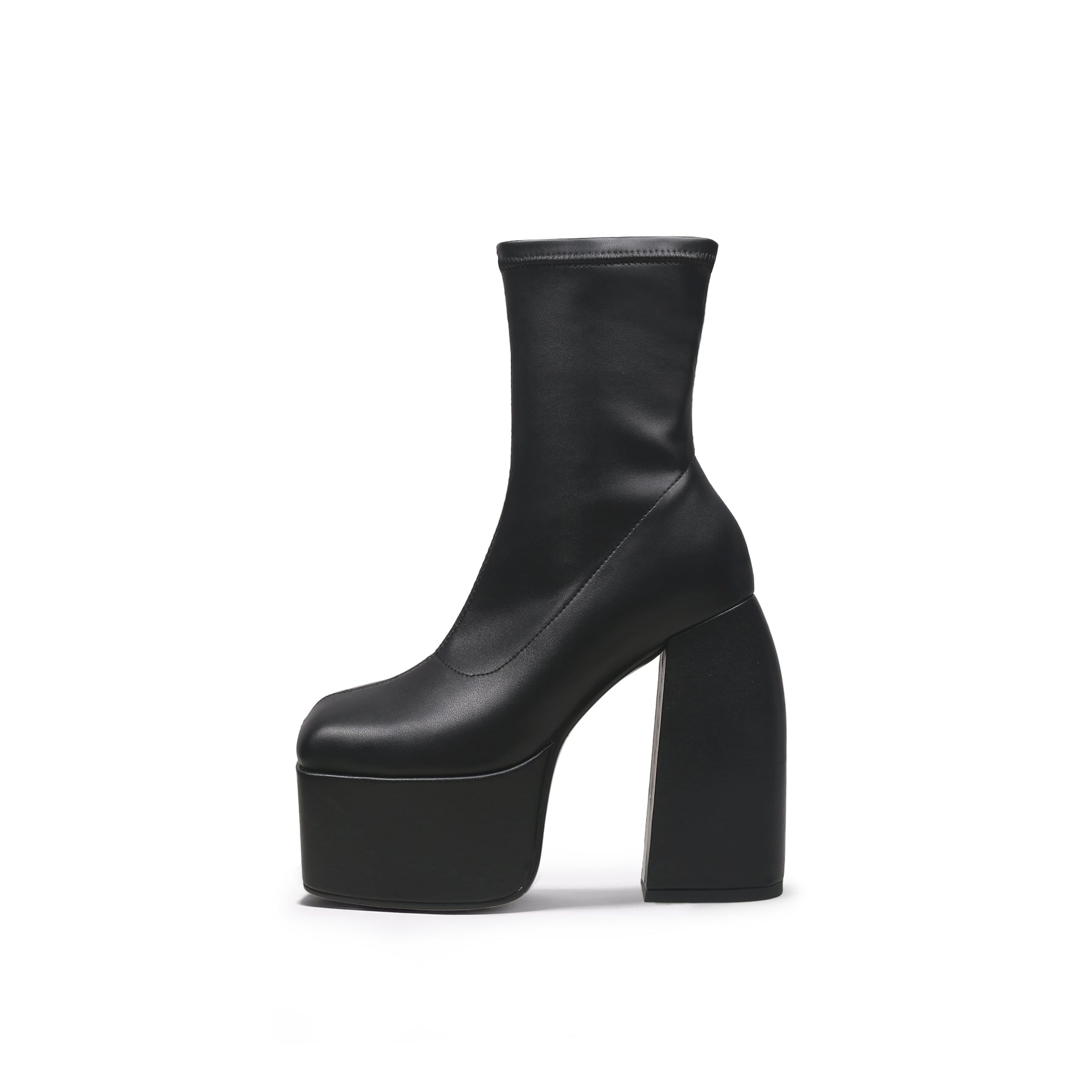 JADY ROSE | LUG SOLE BLACK LEATHER SOCK BOOTIE