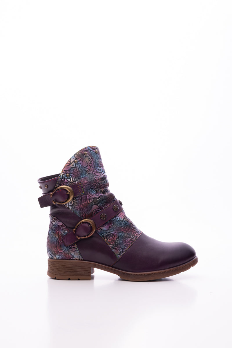 Soffia | Nicolette Rivet Stud Leather Moto Boots - Violet