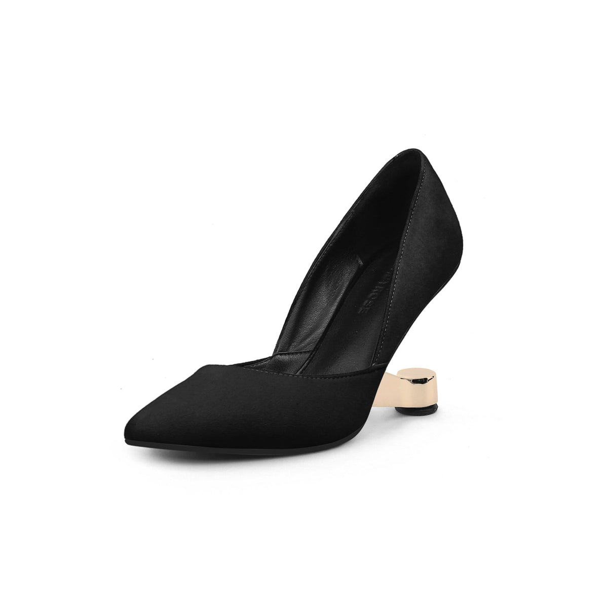 JADY ROSE | MYLETTE GOLDEN HEEL SUEDE PUMP - BLACK