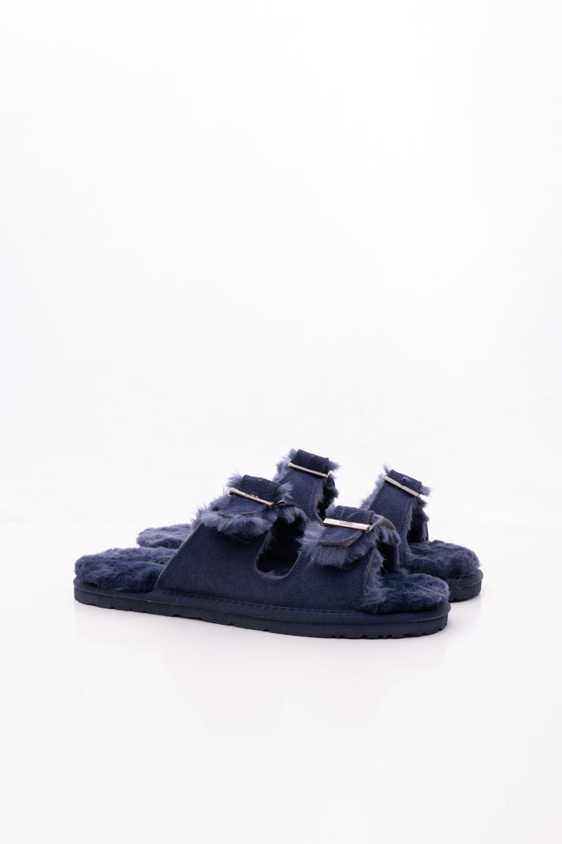 Smaibulun Ugg | Woolen Lined Double Strap Suede Sandal - Navy