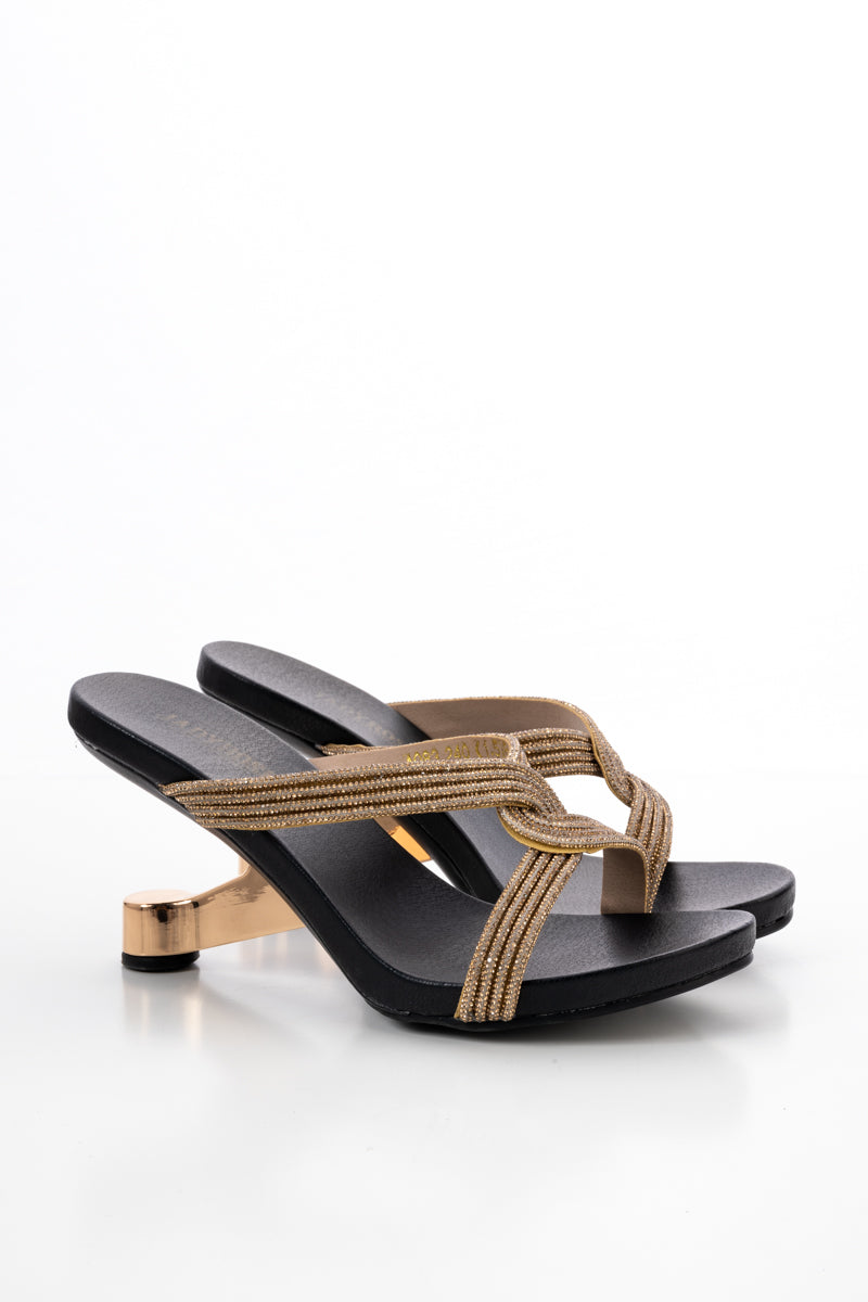 JADY ROSE | SHAMIRA SHIMMER STRAP LEATHER SANDAL- GOLD