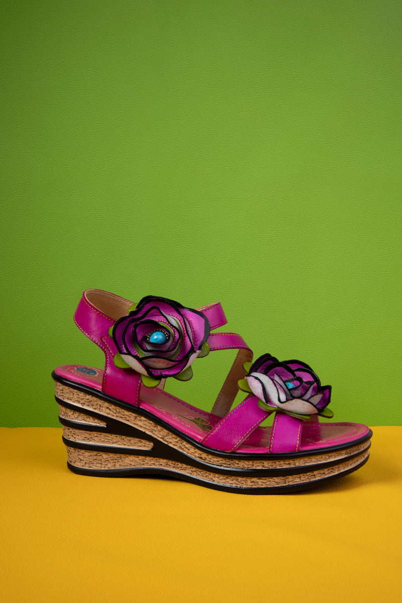 Soffia | Kiele Rose Applique Leather Wedge