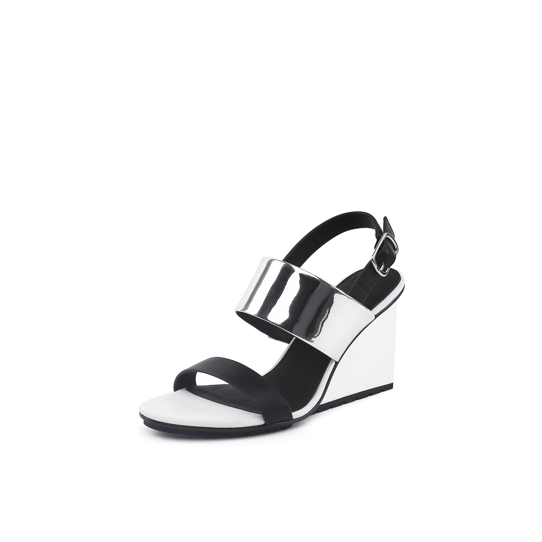 JADY ROSE | LEATHER SLINGBACK WEDGE SANDAL - WHITE