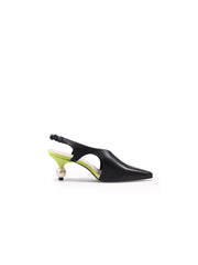 JadyRose | Pearl Heel Cut-Out Leather Black Slingback