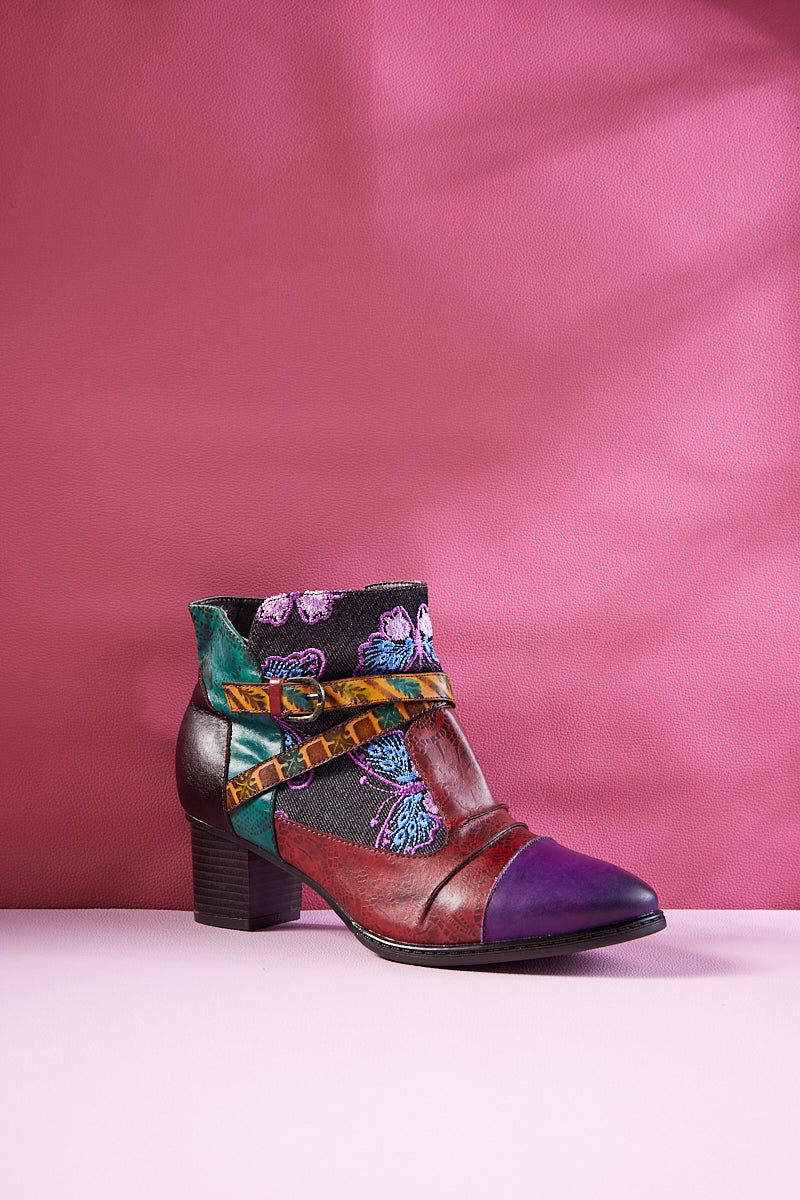 Soffia | Thalia Butterfly Embroidered Leather Ankle Boots