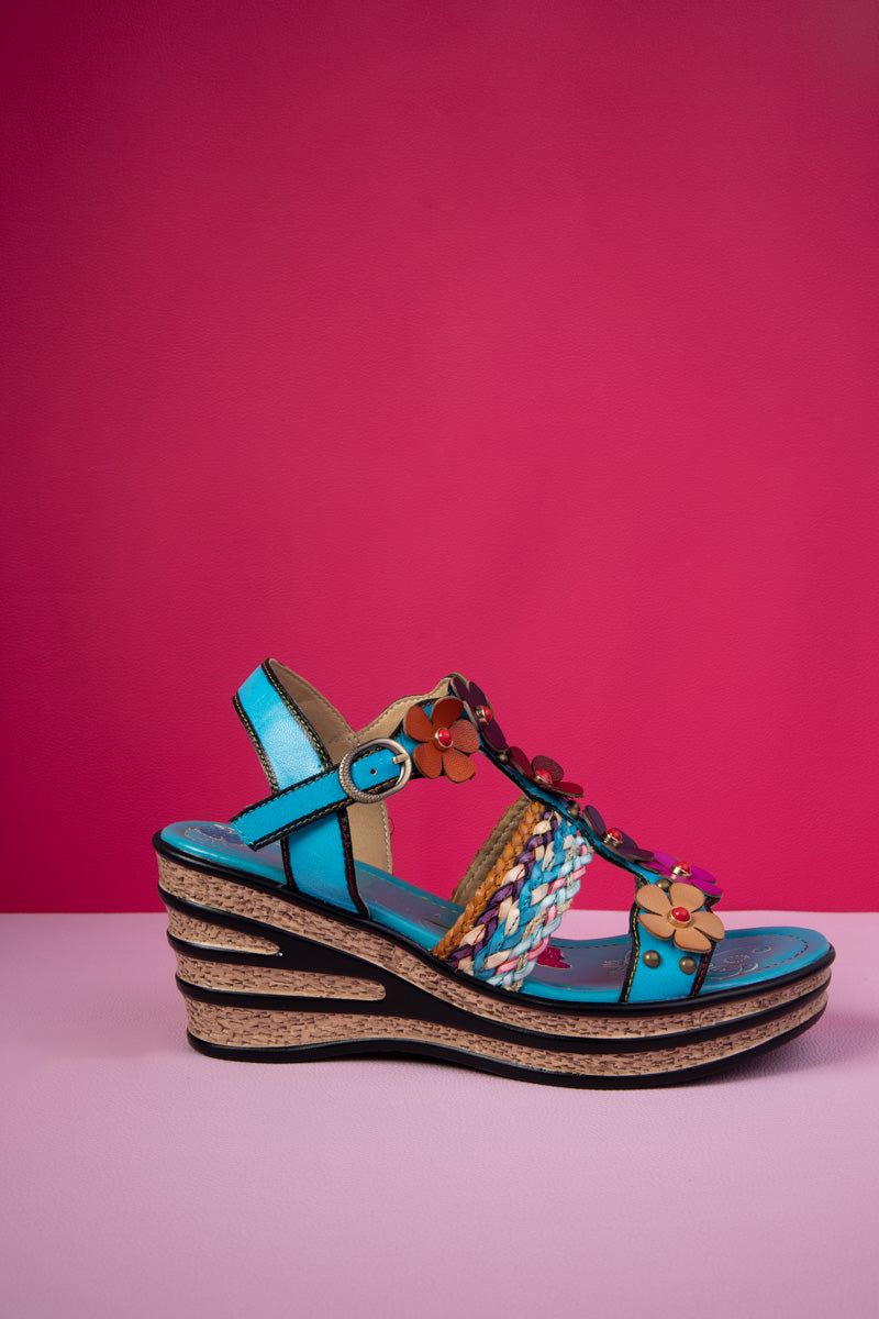 Soffia | Brickell Tropical Daisy Applique Leather Wedge