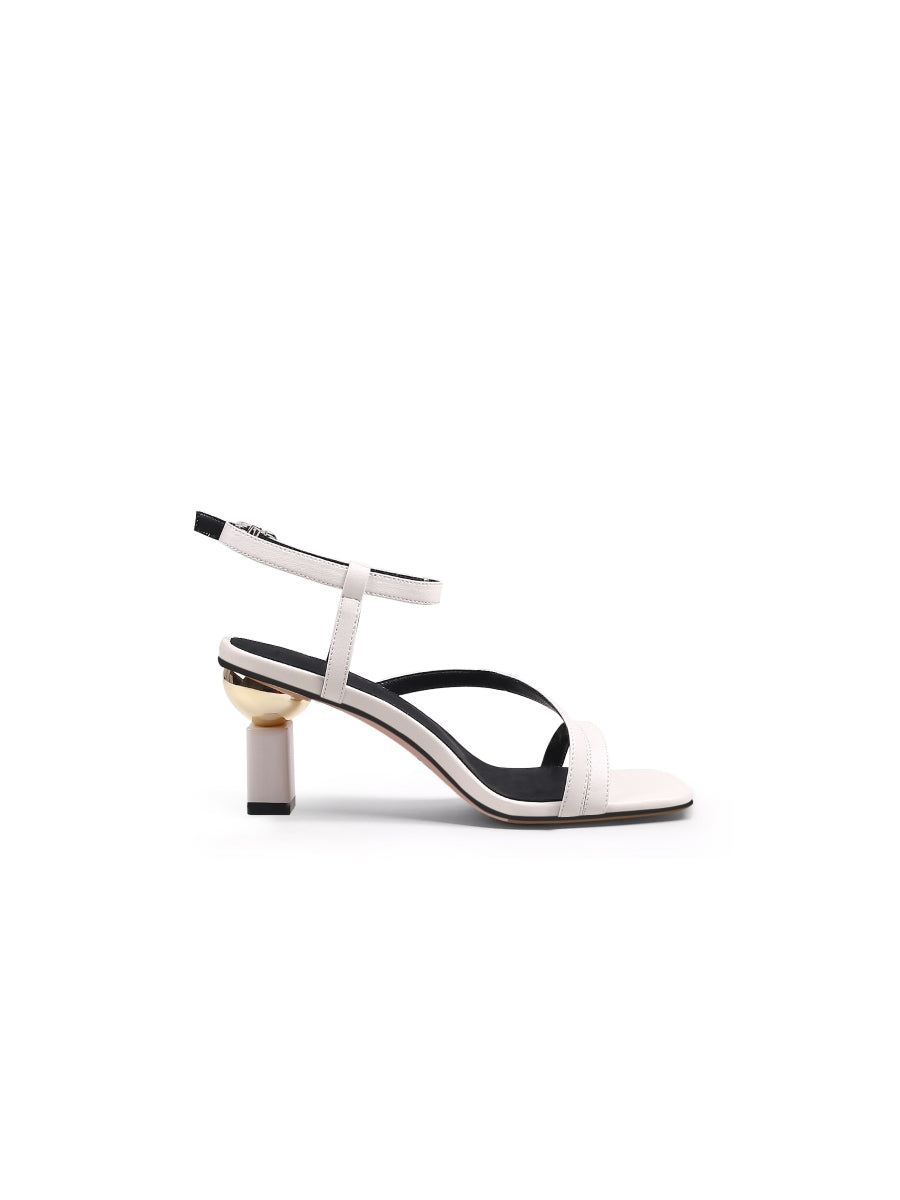 JadyRose | Block Heel Leather Ivory Ankle Strap Sandal