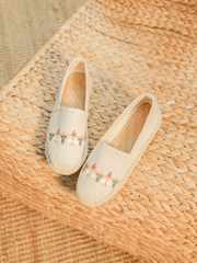 CACTUS ROSE | BLOSSOM EMBROIDERED LINEN ESPADRILLES - BEIGE