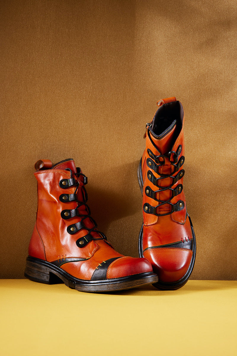 Soffia | Pumpkin Stepper Leather Combat Boots