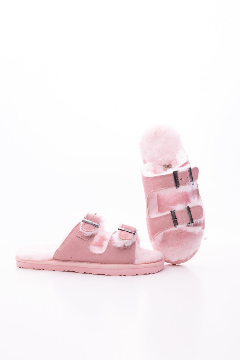 Smaibulun Ugg | Woolen Lined Double Strap Suede Sandal - Pink