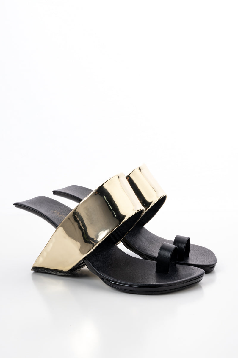 JADY ROSE | LARAMIE LEATHER HEEL SANDAL - GOLD