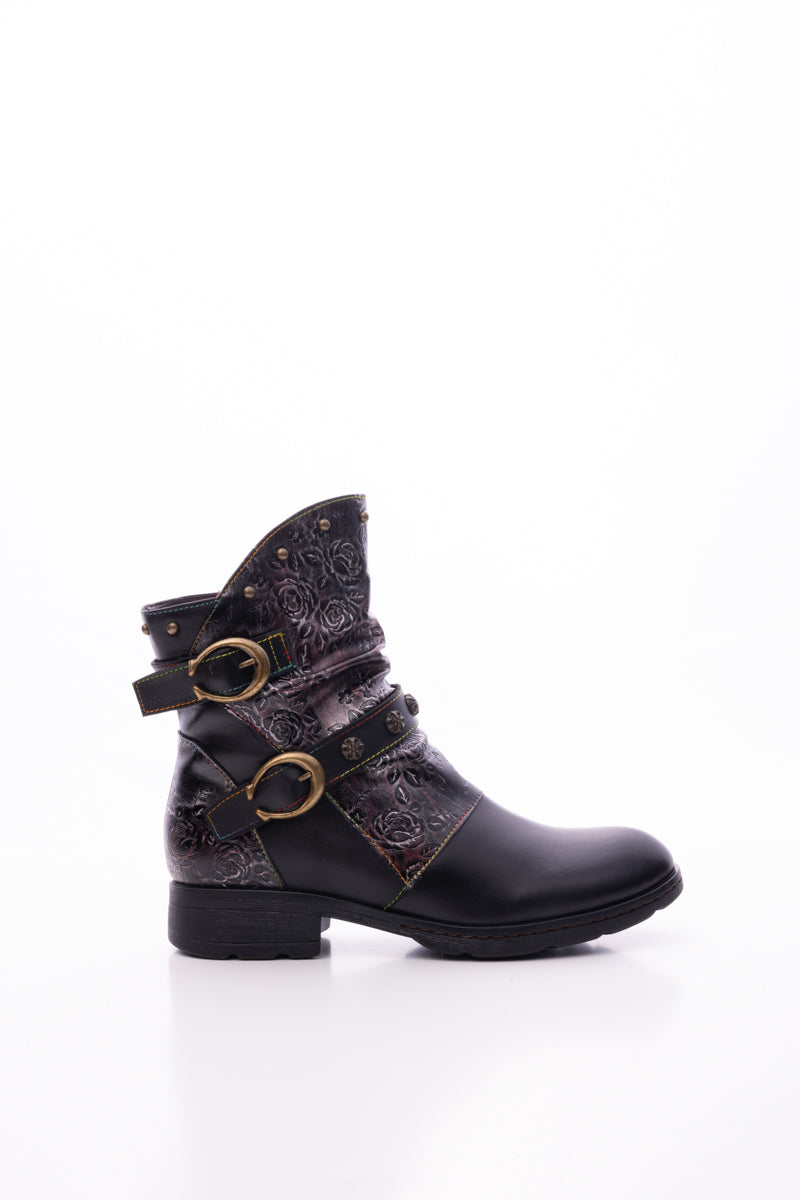 Soffia | Nicolette Rivet Stud Leather Moto Boots - Black